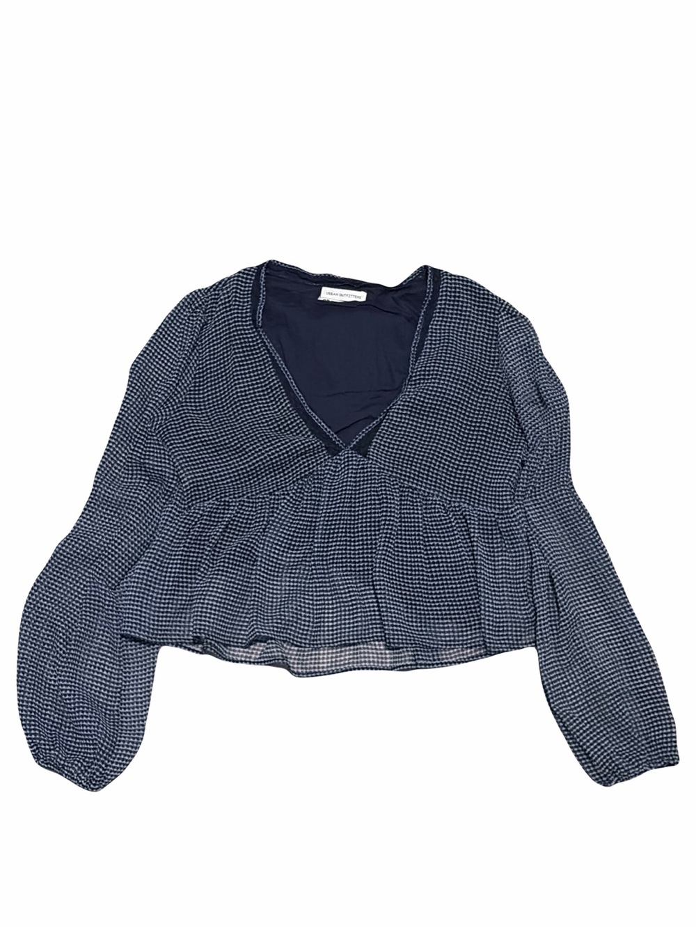 Urban Outfitters Navy Blue Check Peplum Long-Sleeve Top